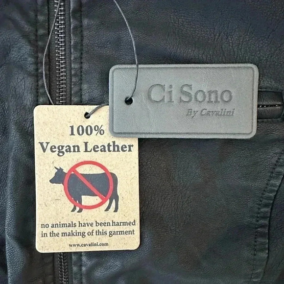 Ci Sono By Cavalini Women’s Medium Black 100% Vegan Leather Bomber Jacket - Picture 3 of 9